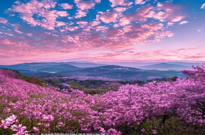 日本京都岚山樱花盛开全景实拍，粉色花瓣如云霞漫天，游客漫步花海之中，高清樱花视频封面大图